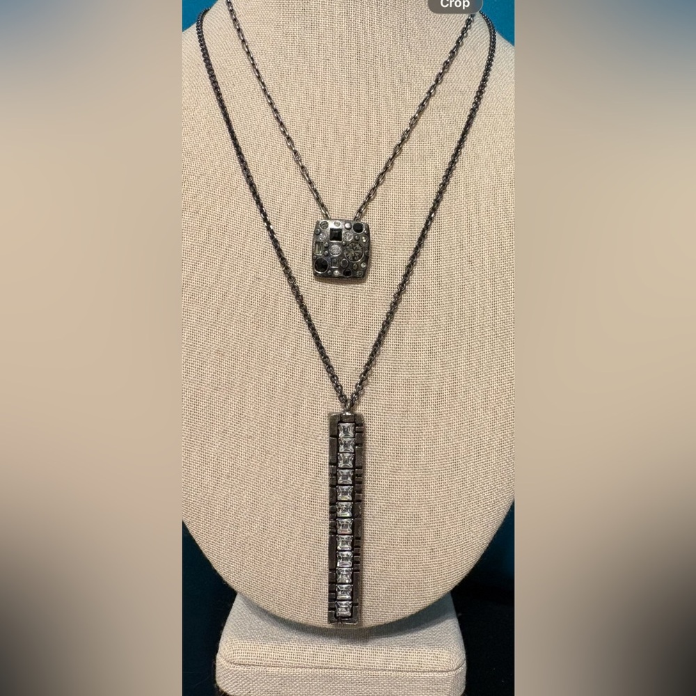patricia locke & rook & crow necklaces lot of 2 silver tone rhinestones